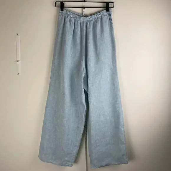 FLAX Linen Crop Pants Size S Robin's Egg Blue Pastel 25" Sustainable Lagenlook - Picture 9 of 11